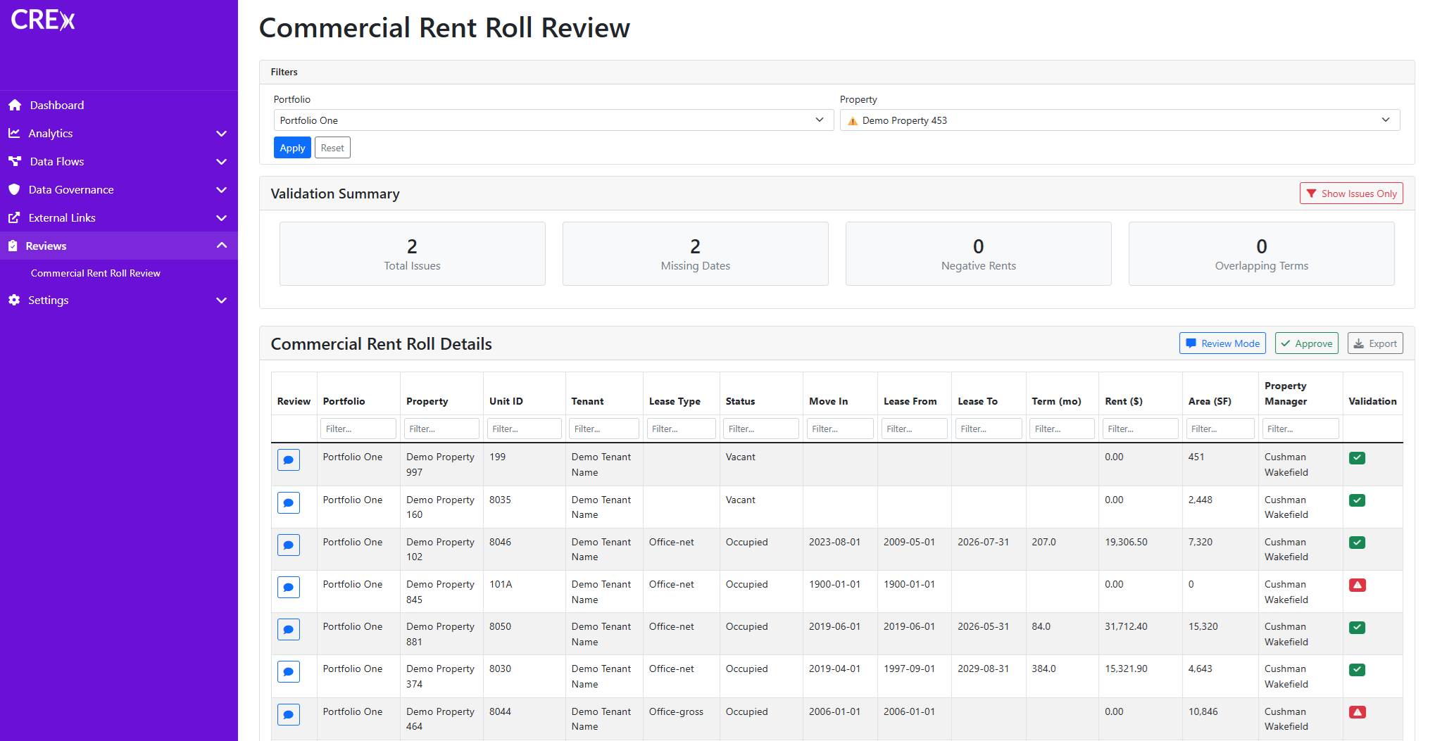 CREx OS Rent Roll Review Interface