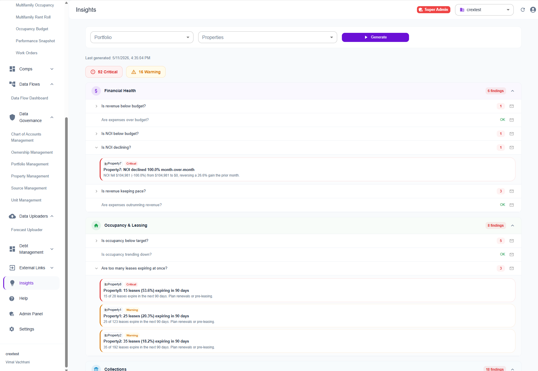 CREx OS proactive alerts feed with contextual insights